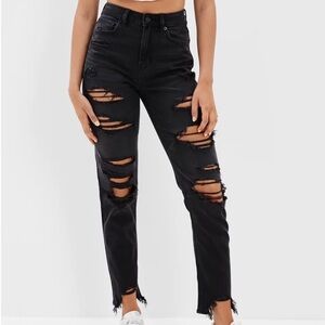 American Eagle Outfitters Black Distressed curvy mom Jeans